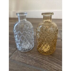 Set Of 2 Vintage Glass Bottles, 1 Clear, 1 Pink